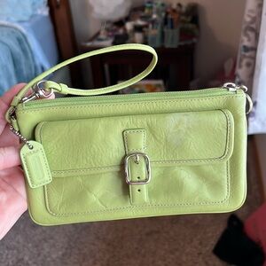 Coach Green Leather Wristlet Clutch